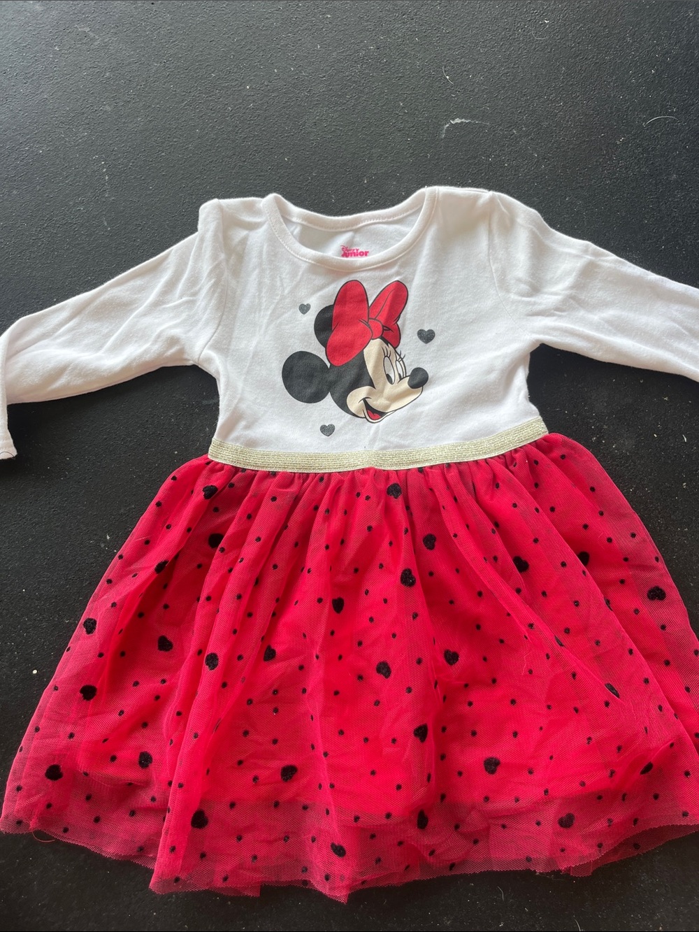 Disney Minnie Mouse White Top with Red Heart-Print Tulle Skirt NWOT